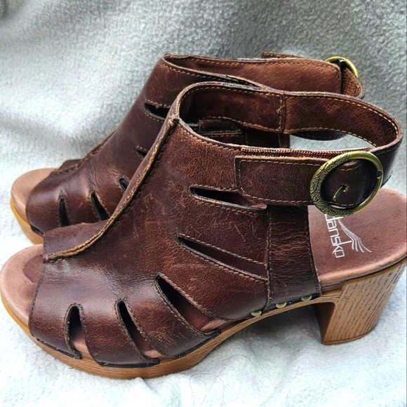 Women's Dansko Demetra Slingback Brown Leather Heels Cut Out 39 Arch Support - Picture 2 of 8